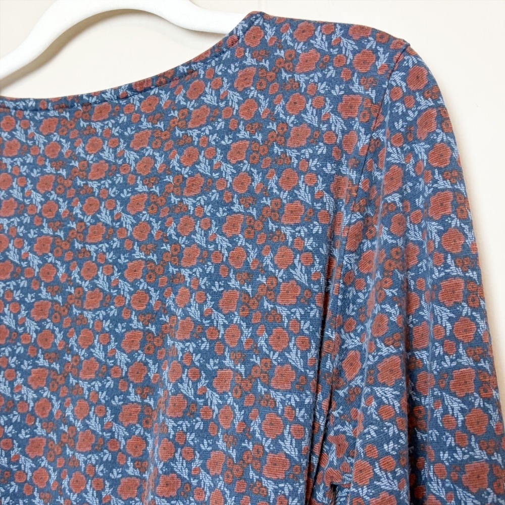 Toad&Co Long Sleeve Cue Wrap Dress Large Floral Blue Rust Comfy Side Pockets - Picture 6 of 8